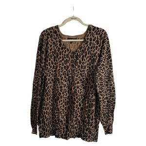 Leopard Print Long Sleeve Button Down Cardigan Lane Bryant Size 22/24